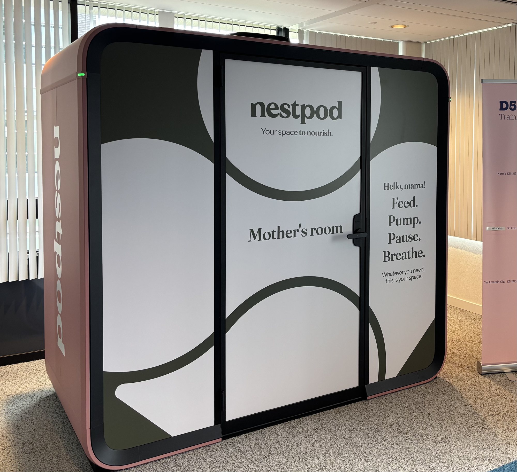 Nestpod Maia in an office, labelled Mother’s room