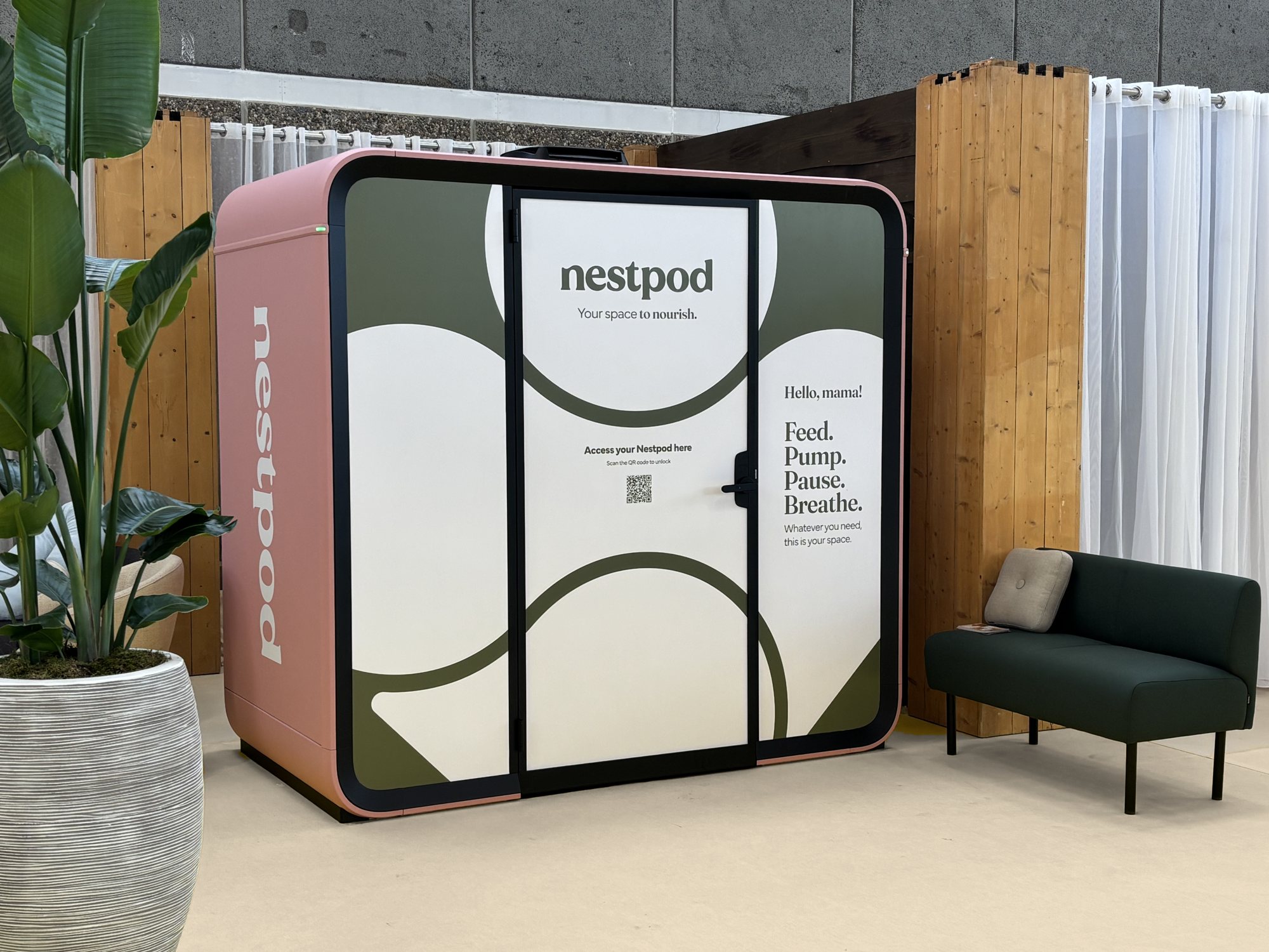 Eine Nestpod mit Pflanze und Loungebank